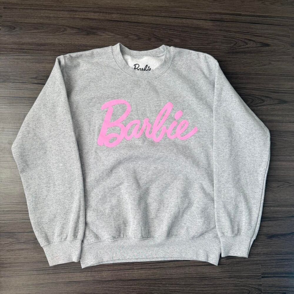 Retro themed Barbie grey crewneck sweatshirt Size Small baggy Beach